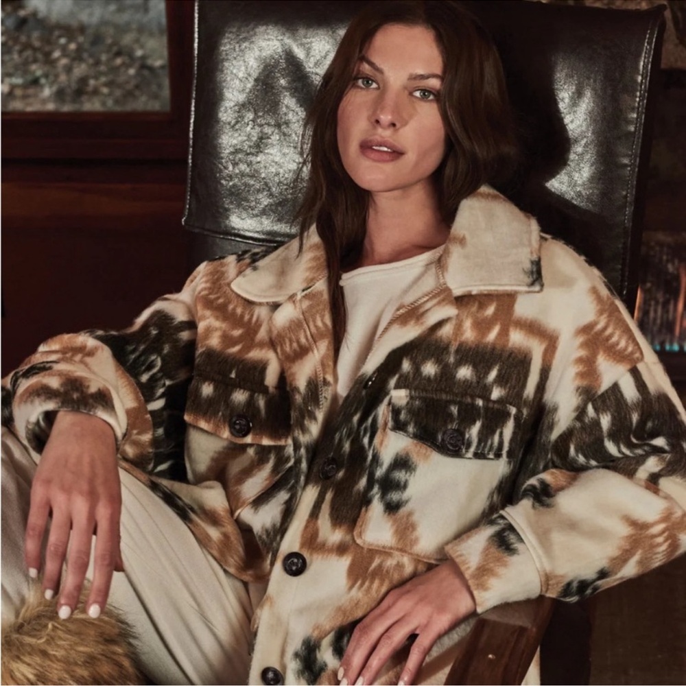 Elan Telluride Aztec Print Jacket/Shacket Cream and Brown Utility Jacket M